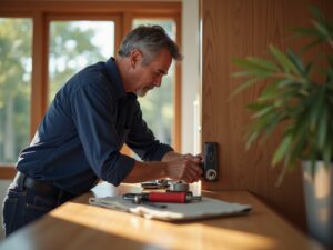 A licensed commercial locksmith setting up a system master key for a small business office in ,