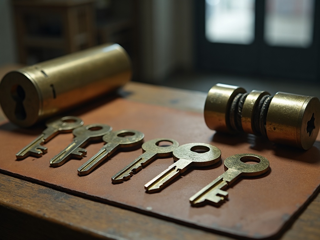 A licensed locksmith performing a commercial lock change on a commercial office suite door in a South Jersey business building