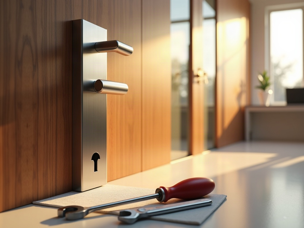 ADA Door Hardware Issues in Commercial Spaces: What South Jersey Business Owners Need to Know A professional locksmith installing ADA-compliant lever handle hardware on a commercial office door, demonstrating ada compliance doors work in a South Jersey business setting