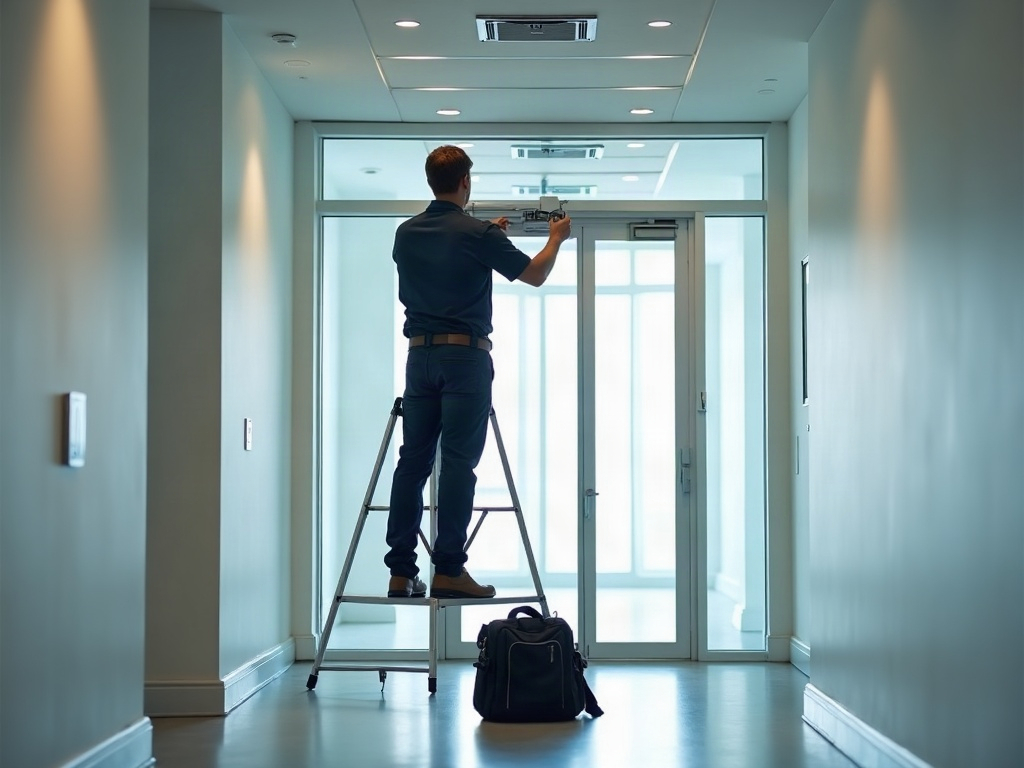 ADA Door Hardware Issues in Commercial Spaces: What South Jersey Business Owners Need to Know A professional locksmith installing ADA-compliant lever handle hardware on a commercial office door, demonstrating ada compliance doors work in a South Jersey business setting