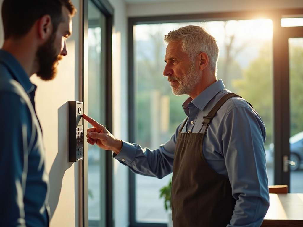 A licensed locksmith installing the best commercial electronic door lock on a South Jersey office entrance during a same-day service call